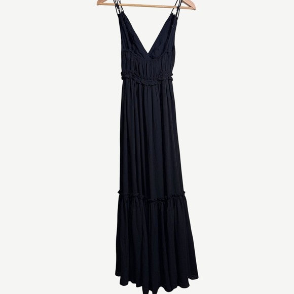 Abercrombie & Fitch Black Poplin V-Neck Double Strap Maxi Dress Size Small - Picture 3 of 8
